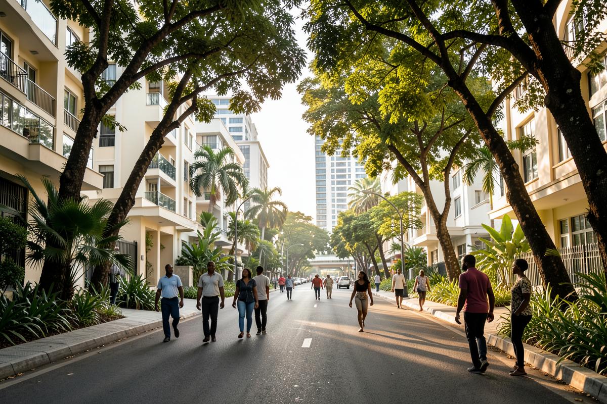 Rue résidentielle arborée de Cocody à Abidjan